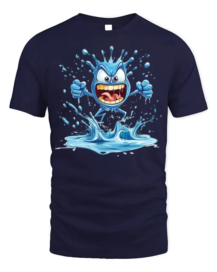 Crazy Splash Water Monster Cartoon Graphic T-Shirt Funny - navy t-shirt on white background