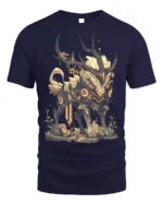 Mythic Forest Guardian Creature T-Shirt for Fantasy Lovers - navy t-shirt on white background