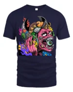 Psychedelic Monster T-Shirt with Eye-Popping Demon Art - navy t-shirt on white background