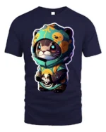 Cute Otter Hoodie T-Shirt with Cartoon Kawaii Animal Art - navy t-shirt on white background
