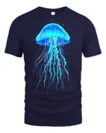 Glowing Blue Jellyfish T-Shirt for Ocean and Sea Lovers - navy t-shirt on white background