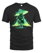Forest Mushroom Wizard T-Shirt with Enchanted Green Cloak - black t-shirt on white background