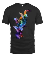 Colorful Butterfly Galaxy T-Shirt with Vibrant Art Print - black t-shirt on white background