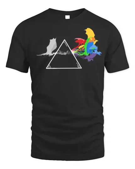 Rainbow Cat Spectrum T-Shirt Funny Prism Kitty - black t-shirt on white background