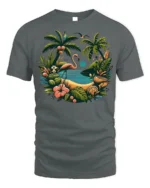 Flamingo Tropical Paradise T-Shirt Island Beach Vibe - gray t-shirt on white background