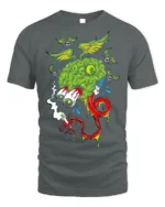 Trippy Brain Cartoon T-Shirt with Flying Eyeballs Design - gray t-shirt on white background