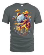 Space Bear Astronaut T-Shirt with Robot Suit Artwork - gray t-shirt on white background