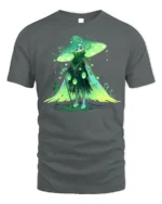 Forest Mushroom Wizard T-Shirt with Enchanted Green Cloak - gray t-shirt on white background