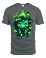 Cute Bulba Inspired T-Shirt Jungle Leaf Creature Design - gray t-shirt on white background