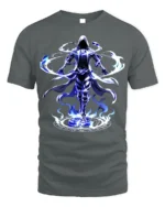 Electric Mage Summoning T-Shirt Blue Magic Power - gray t-shirt on white background
