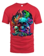 Psychedelic Skull T-Shirt Colorful Gothic Flame Design - red t-shirt on white background