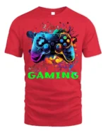 Vibrant Gaming Controller Graphic T-Shirt for Gamers - red t-shirt on white background