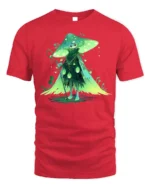 Forest Mushroom Wizard T-Shirt with Enchanted Green Cloak - red t-shirt on white background