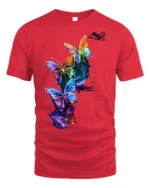 Colorful Butterfly Galaxy T-Shirt with Vibrant Art Print - red t-shirt on white background