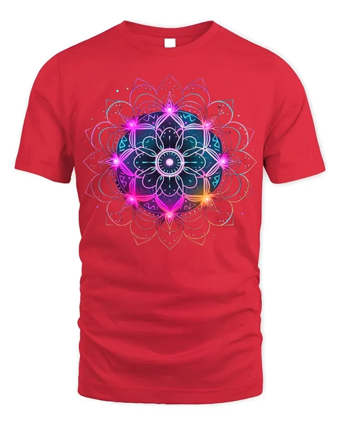 Vibrant Mandala Energy T-Shirt Neon Spiritual Art - red t-shirt on white background