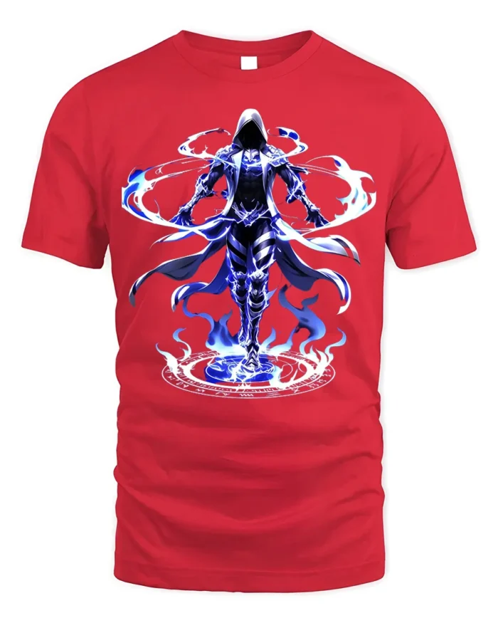 Electric Mage Summoning T-Shirt Blue Magic Power - red t-shirt on white background
