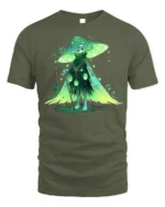 Forest Mushroom Wizard T-Shirt with Enchanted Green Cloak - military green t-shirt on white background