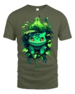 Cute Bulba Inspired T-Shirt Jungle Leaf Creature Design - military green t-shirt on white background