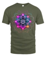 Vibrant Mandala Energy T-Shirt Neon Spiritual Art - military green t-shirt on white background