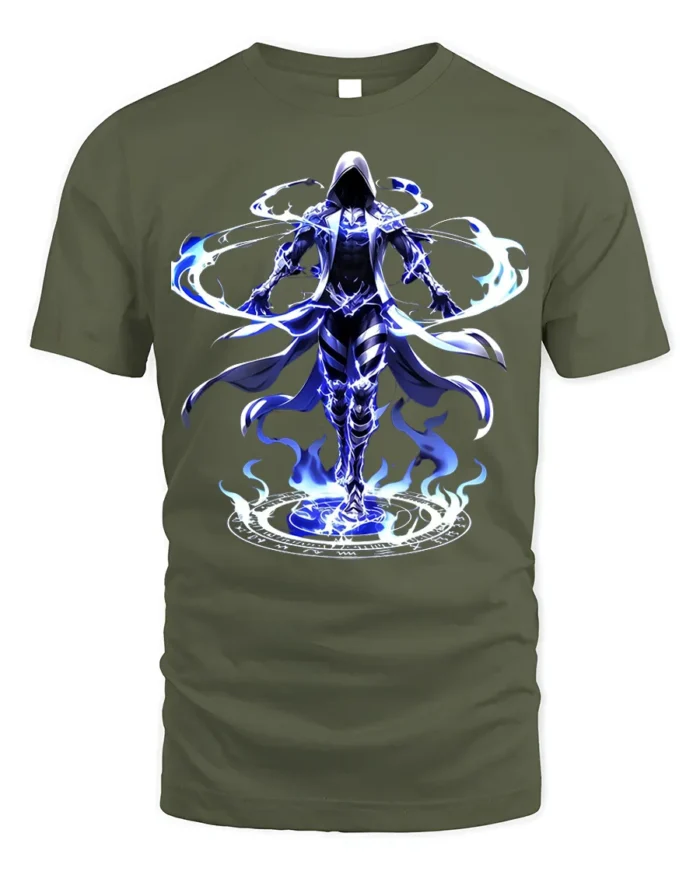 Electric Mage Summoning T-Shirt Blue Magic Power - military green t-shirt on white background