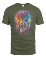 Colorful Dreamcatcher T-Shirt Boho Feather Art - military green t-shirt on white background
