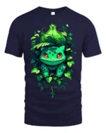 Cute Bulba Inspired T-Shirt Jungle Leaf Creature Design - navy t-shirt on white background