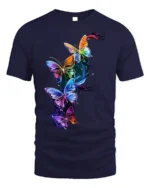Colorful Butterfly Galaxy T-Shirt with Vibrant Art Print - navy t-shirt on white background