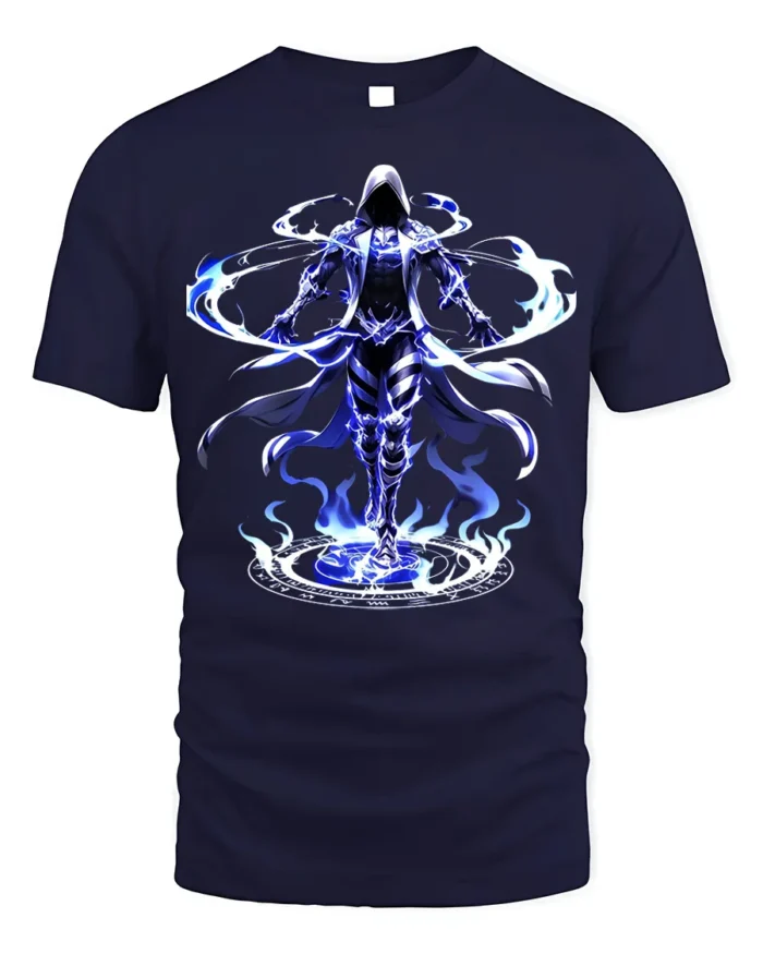 Electric Mage Summoning T-Shirt Blue Magic Power - navy t-shirt on white background