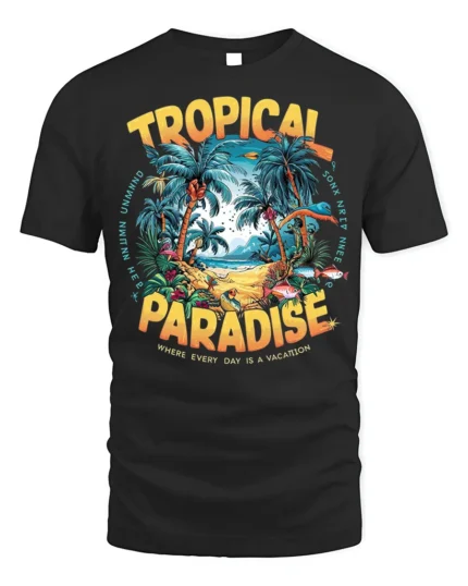 Tropical Paradise Graphic T-Shirt for Beach Vibes Lovers - black t-shirt on white background