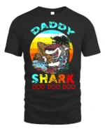 Daddy Shark Doo Doo Funny T-Shirt for Cool Beach Dads - black t-shirt on white background