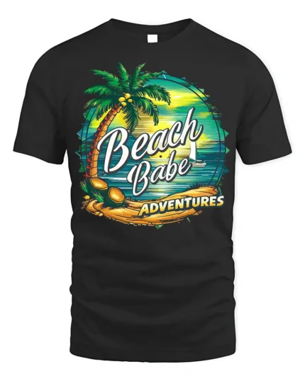 Beach Babe Adventures T-Shirt for Tropical Summer Vibes - black t-shirt on white background