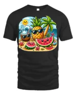 Cute Summer Fruit Beach T-Shirt - black t-shirt on white background