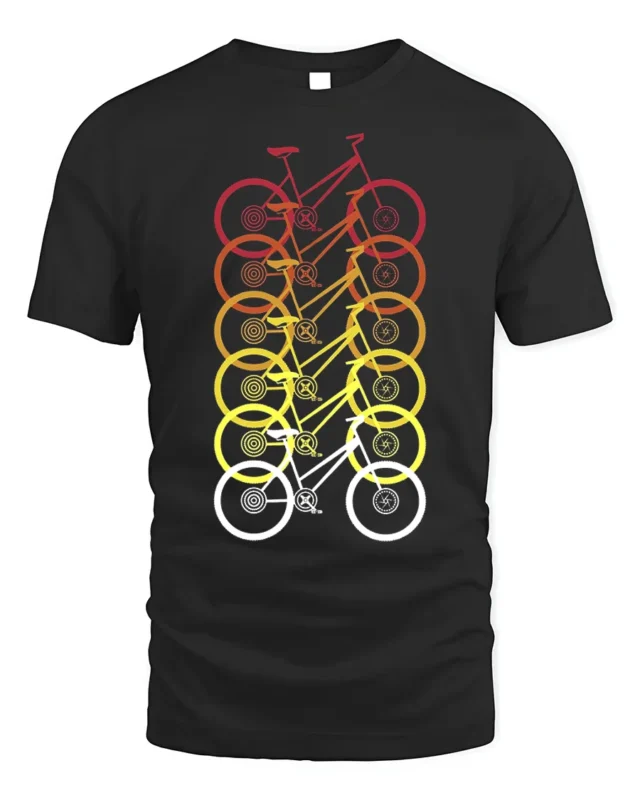 Retro Gradient Bicycle Pattern Graphic T-Shirt Unisex - black t-shirt on white background