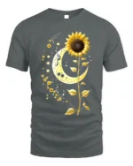 Sunflower Moon Musical Notes Graphic T-Shirt - gray t-shirt on white background