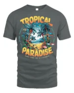 Tropical Paradise Graphic T-Shirt for Beach Vibes Lovers - gray t-shirt on white background