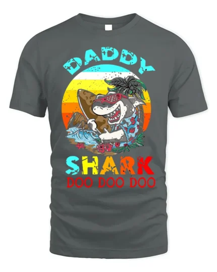 Daddy Shark Doo Doo Funny T-Shirt for Cool Beach Dads - gray t-shirt on white background