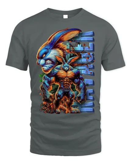 Muscle Bunny Ultra Beast T-Shirt for Gym and Comic Fans - gray t-shirt on white background