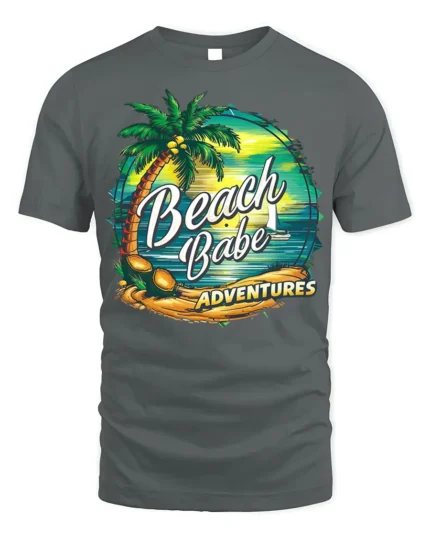 Beach Babe Adventures T-Shirt for Tropical Summer Vibes - gray t-shirt on white background