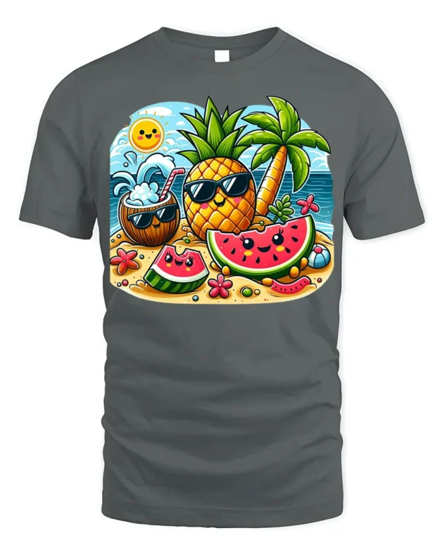 Cute Summer Fruit Beach T-Shirt - gray t-shirt on white background