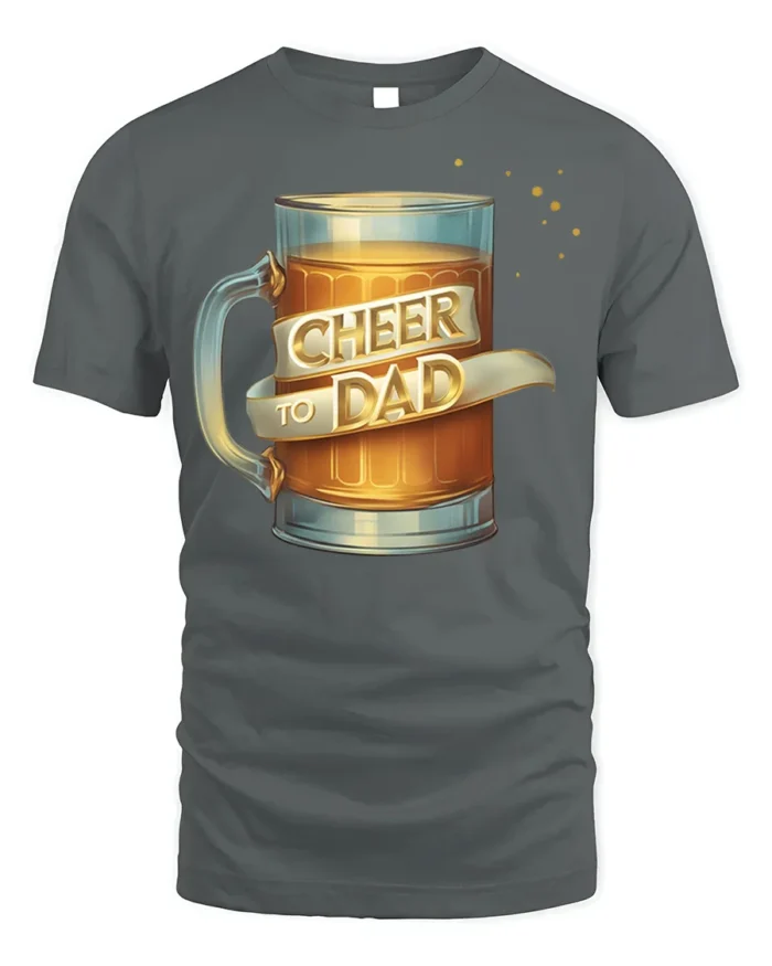 Cheer to Dad Beer Mug Graphic T-Shirt for Father’s Day Gift - gray t-shirt on white background