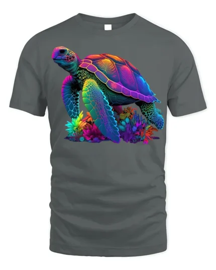 Colorful Sea Turtle Ocean Reef Graphic T-Shirt Unisex - gray t-shirt on white background