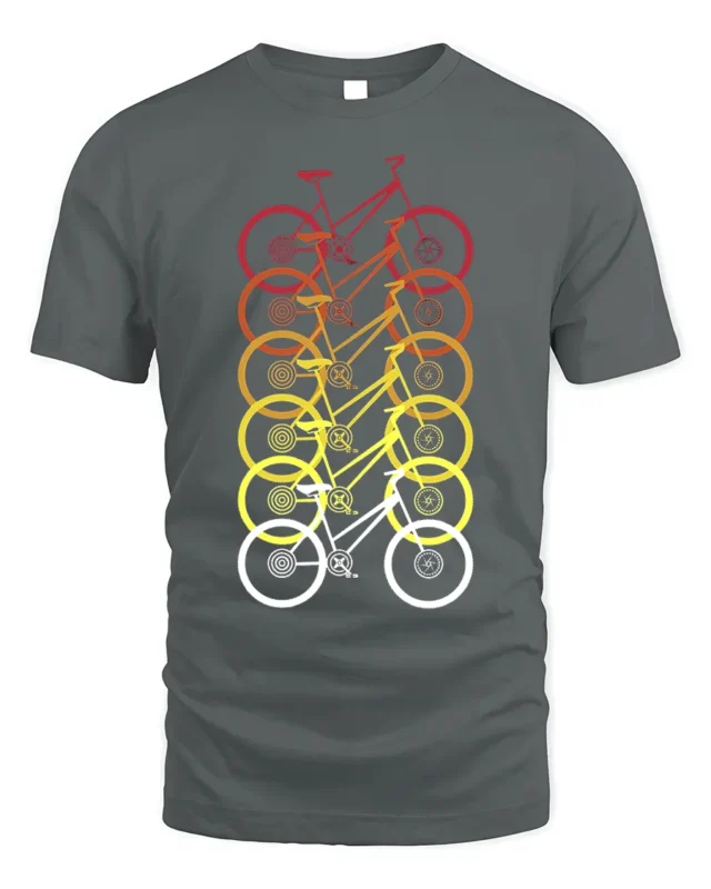 Retro Gradient Bicycle Pattern Graphic T-Shirt Unisex - gray t-shirt on white background