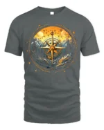 Compass Mountain Forest Adventure Graphic T-Shirt Unisex - gray t-shirt on white background