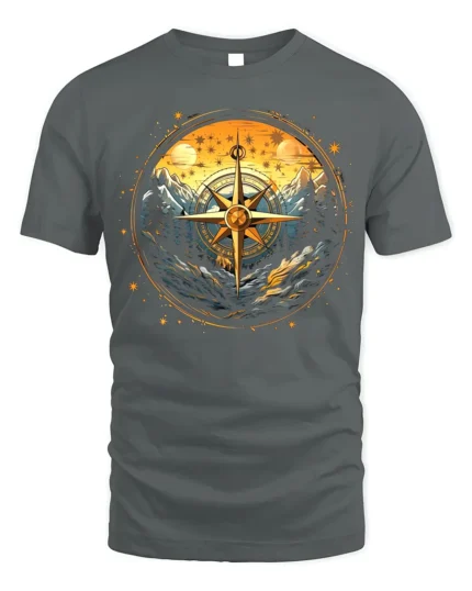 Compass Mountain Forest Adventure Graphic T-Shirt Unisex - gray t-shirt on white background