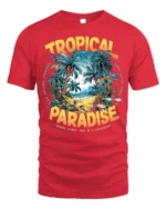 Tropical Paradise Graphic T-Shirt for Beach Vibes Lovers - red t-shirt on white background