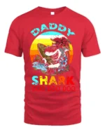 Daddy Shark Doo Doo Funny T-Shirt for Cool Beach Dads - red t-shirt on white background