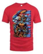 Muscle Bunny Ultra Beast T-Shirt for Gym and Comic Fans - red t-shirt on white background