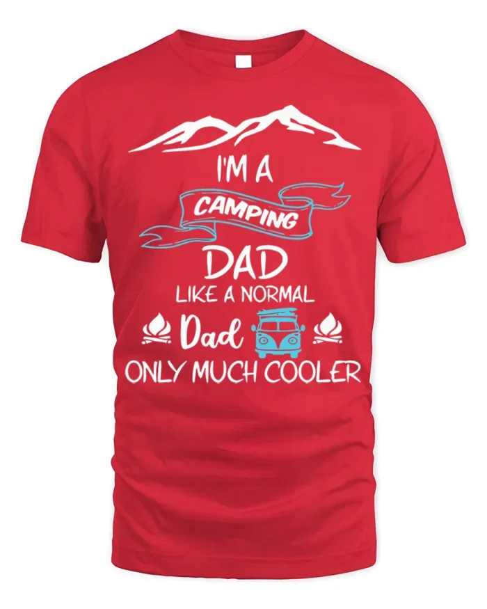Camping Dad T-Shirt Funny Gift for Cool Outdoor Fathers - red t-shirt on white background