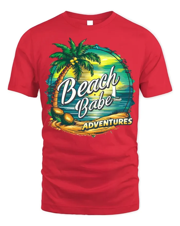 Beach Babe Adventures T-Shirt for Tropical Summer Vibes - red t-shirt on white background