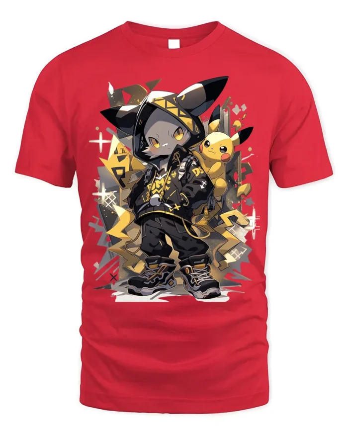 Street Style Electric Mouse Graphic T-Shirt for Fans - red t-shirt on white background